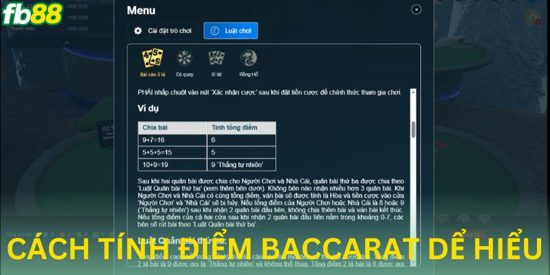 Cách tính điểm baccarat dễ hiểu dễ học